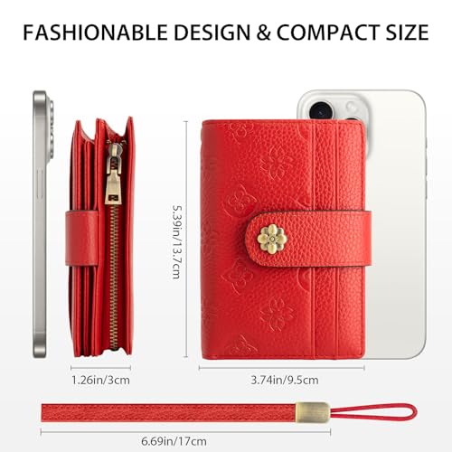 Image of XINNSTAR Small Wallet for Women RFID Blocking Leather Trifold Compact Card Wallets Ladies Wristlet Purse with Zipper Coin Pocket ID Window