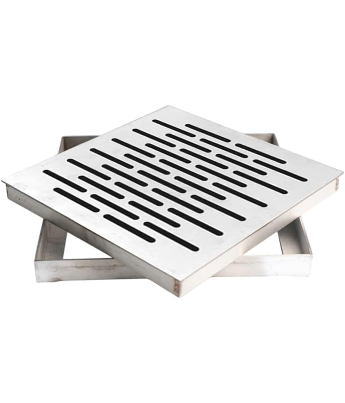 Rejilla de drenaje de jardín cuadrada en acero inoxidable plata de 250x250x20 mm con marco