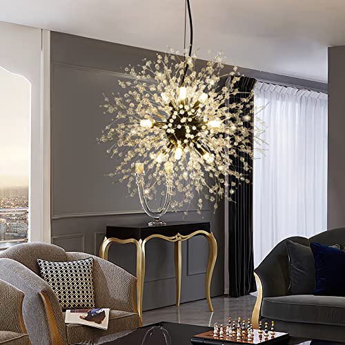 Cm Mzy Modern Crystal Chandeliers Firework, 9-Light Black Dandelion Sputnik Ceiling Light Fixtures, Sputnik Chandelier Pendant Light For Bedroom Living Room Dining Room Kitchen Island Hallway #TOP7