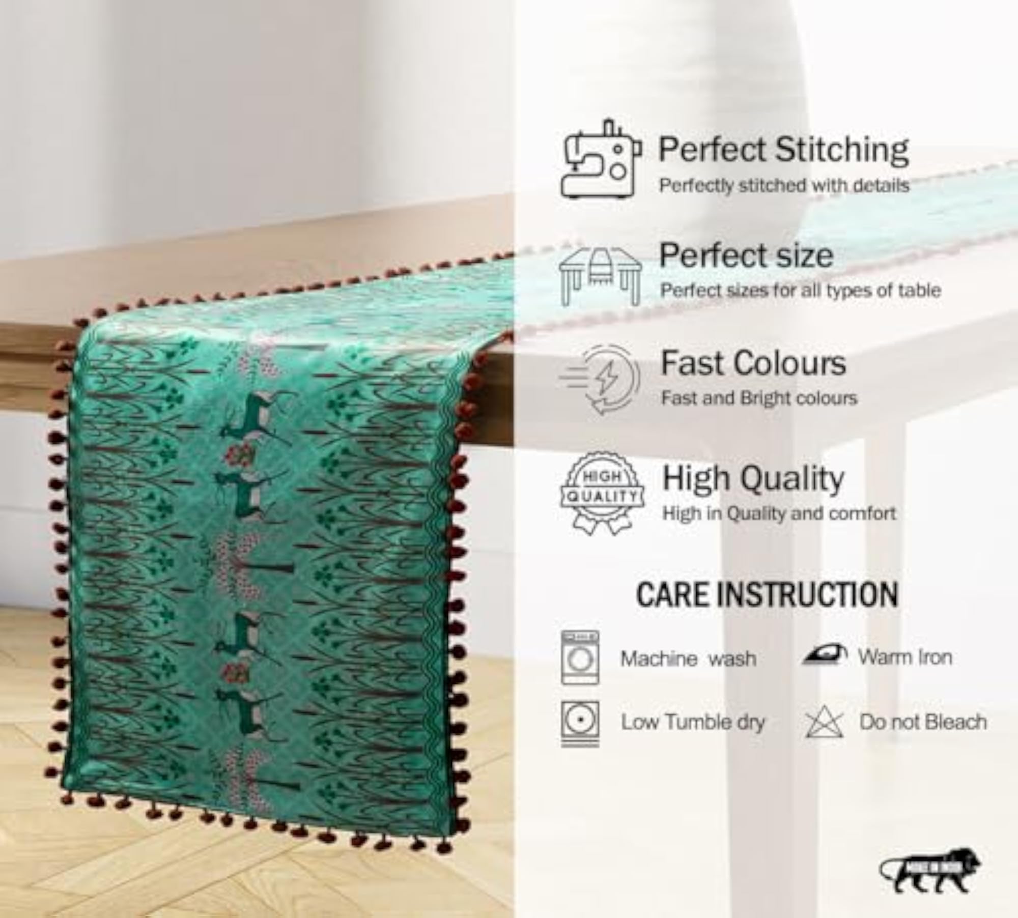 Mirroring Deer Garden Printed Micro Velvet Table Runner