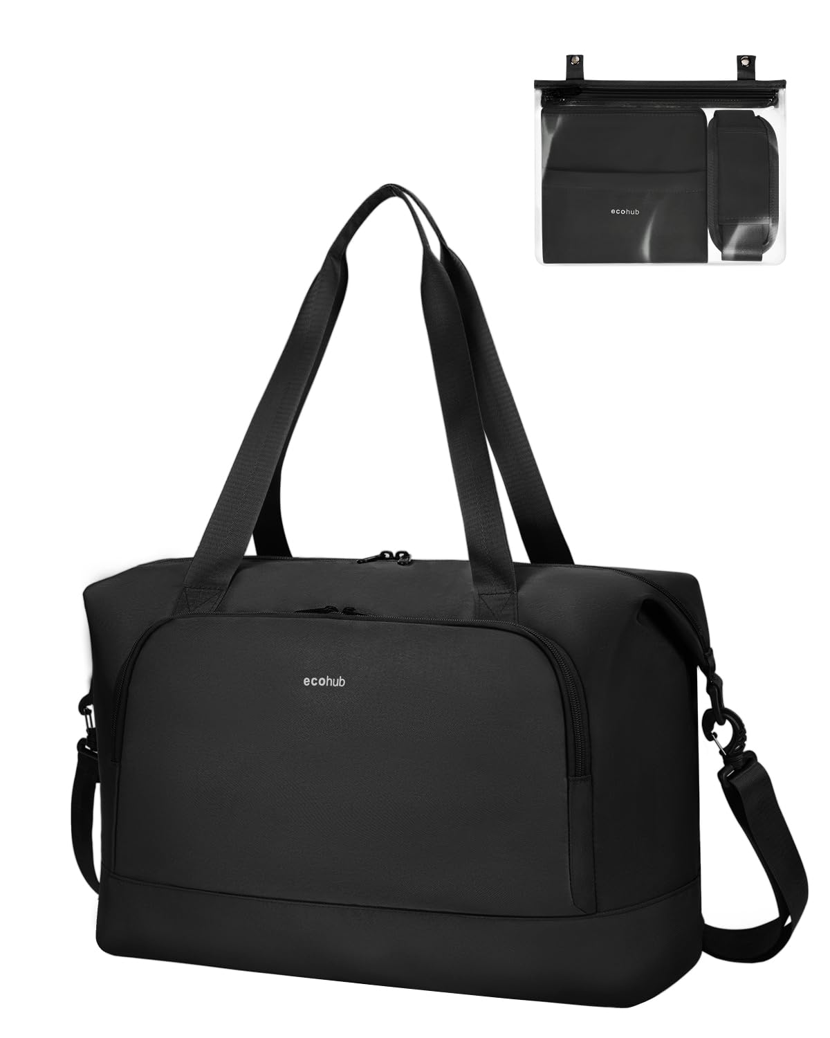 ECOHUB Recyceltes PET Handgepäck Tasche 30L 45x36x20cm Untersitz für Flugzeug Damen Weekender mit Abnehmbarer Nass-Tasch