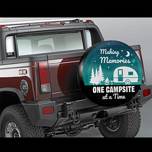 Image of Making Memories One Campsite of A Time Spare Tire Cover Tree 16 Inch | Blue Green,Polyester,Protectors Tire Cover,Waterproof,Dust-Proof,Universal,Fit for RV Jeep SUV Motor Travel Camper Tires