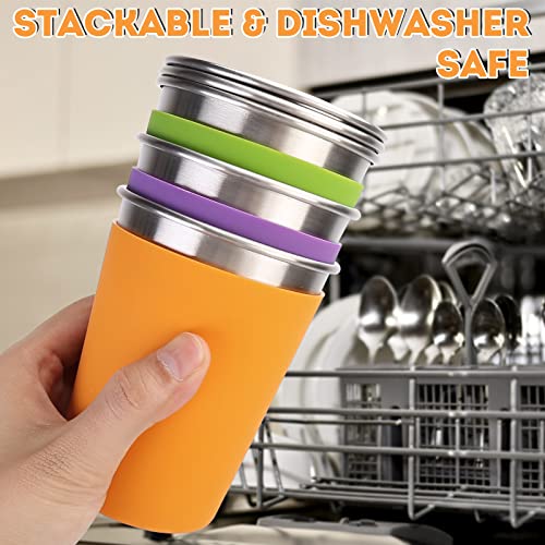 Kids Stainless Steel Cups, 12Oz Kids Metal Drinking Glasses With Lids And Sleeves, Unbreakable Spill Proof Cups For Kids And Adults, Stacking Sippy Cups For Hot Chocolate & Cold Drinks 5Pack #TOP3
