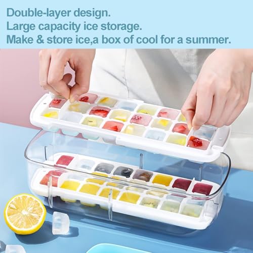 Image of Ice Cube Molds with Lid,Big Silicone Ice Cube Tray for Whiskey,2Inch Square Ice Cube Tray,Easy-Release Ice Mold,Giant Ice Cubes for Bourbon Cocktail (1, Blue-48)