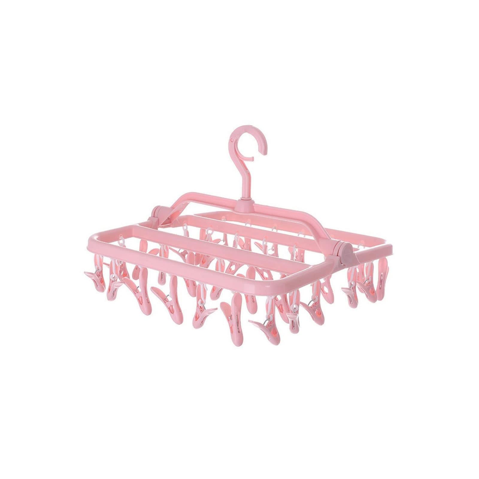 JINGYAN Standard Hangers Multifunctional 32 Clip Foldable Plastic Hanger Household Adult Clothes Drying Rack Underwear(Pink)