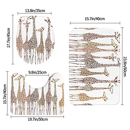 3-teiliges Badezimmerteppich-Set, niedlich, wilder Cartoon-Giraffen Druck, 3-teiliges Badezimmerteppich-Set, Badematte, Kontur, WC-Deckelbezug, Badezimmer-Anti-Rutsch-Pad – Bild 3