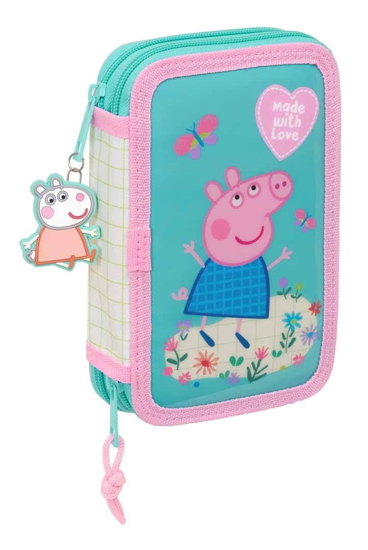 Safta Peppa Pig Pretty Flowers – Children's School Pencil Case with Colours, with 29 Tools Included, Ideal for Children from 5 to 14 Years, Comfortable and Versatile, Quality and Resistance, 12.5 x 4