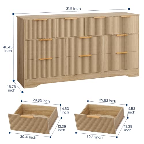 GarveeHome 59 Inch Wide 10 Drawer Dresser with Wood Frame, Modern Chest of Drawers with Fluted Texture, Large Bedroom Storage Organizer with Anti-Tip Kit, for Living Room, TV Stand​​ by GarveeHome - Image 2