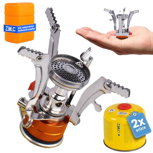 Z.M.C Klappbarer Campingkocher 3200W + 2X Gaskartuschen 300g, Mini...