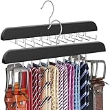 Zoubatt ネクタイハンガー 40本収納 ネクタイ掛け ベルトハンガー 収納専門家推薦 小物 収納 スカーフハンガー すべり落ちない ベルト整理 360°回転フック 吊り下げ スペース節約 ハンガー 2個セット (G-2本ネクタイハンガーblack)