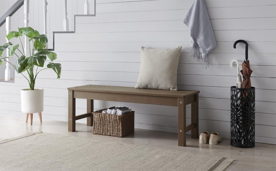 Psilvam Knight Bench, Two Person Outdoor Poly Lumber Patio Backless Bench, We...