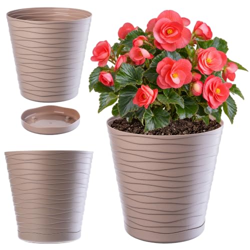 KADAX Blumentopf mit Untersetzer, Pflanzkübel für Innen, Leichter Blumenkübel, Pflanztopf aus Kunststoff, runder Übertopf für Blumen… – Ansicht 1