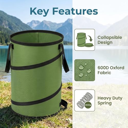 Image of Camping Trash Can, Pop-Up Trash Can /Recycle Bin, Car Garbage Can,Reusable Outdoor Trash Garden Yard Trash Bag Foldable Camping Recycling Bin (Green10gallons)