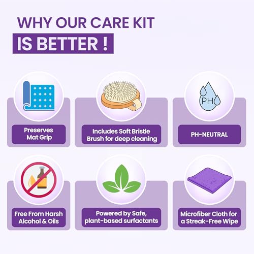 Image of Flexies Foaming Yoga Mat Cleaner Spray Kit, Plant Based Non Toxic Mat Cleaner with Brush and Microfiber Cloth, Yoga Essentials for Women and Men, Pilates Mat Care, Lavender