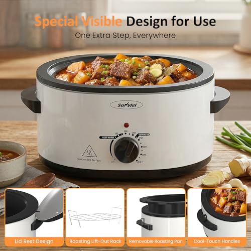Image of Sunvivi Electric Roaster Oven for Small Families, 8QT Portable Roaster with Self-Basting Lid Defrost & Keep Warm, Adjustable Temp 150F-450F for Baking, Slow Cooking, Buffet Serving & RV Camping