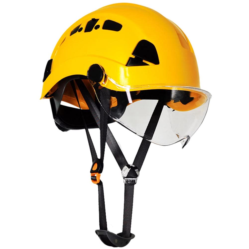 COCOCO Klettern Visier Safety Safety Helm Rettungshelm Schutzhelm Bauchkonstruktion-Gelbes klares Visier