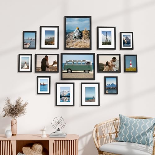 Image of Vittanly Picture Frames Set of 14, Gallery Wall Frame Set with 2Pcs 11x14, 6Pcs 8x10 and 6Pcs 5x7 Photo Frames, Picture Frames Collage Wall Decor for Wall or Tabletop Display, Black