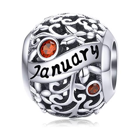 Genuine 925 Sterling Silver Happy Birthday 12 Colors Beads Birthstone Charm for Pandora Charms Bracelet Anniversary Charm Mothers Day Jewellery (January) Cover