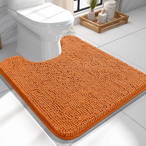 Image of OLANLY Toilet Rugs U-Shaped 24x24, Extra Soft Absorbent Chenille Contour Bathroom Rugs for Toilet, Dry Quickly, Machine Washable, Non-Slip Bath Mat, Clay