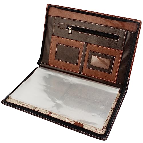 Image of Professional PU Leather Multipurpose B4 Size Document Holder 20 Leafs Zipper File Folder Organizer for Certificates, Marksheets, Degrees, Interview Portfolio, Important Documents (Brown)