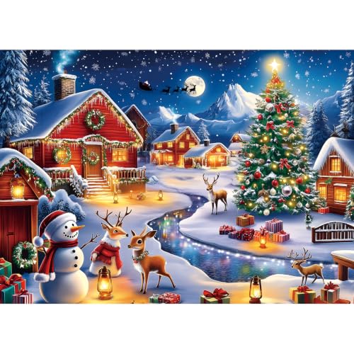 Christmas Winter Wonderland Christmas Village House Jigsaw Puzzles for Adults 1000 Pieces Holiday Puzzle with Letters on Back for Holiday Party Family Fun Decor
