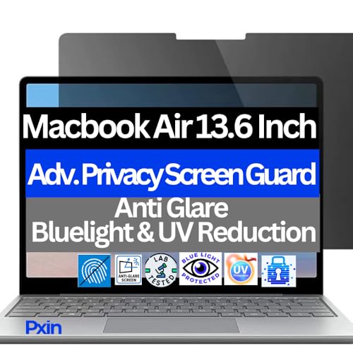 Image of PxIn 13.6 Inch MacBook Air Magnetic Privacy Screen Filter - Zero Eye Strain | Anti-Blue Light + Anti-Glare | No Dry Eyes | Privacy Screen Protector