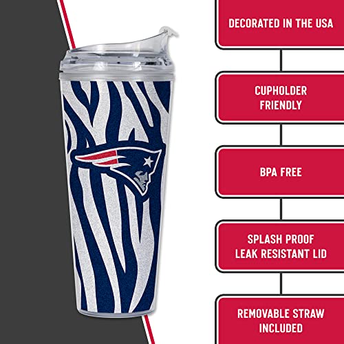 Image of Rico Industries NFL Football Glitter 24oz Acrylic Glitter Tumbler with Hinged Lid, Officially Licensed Double Wall Tumbler with Straw