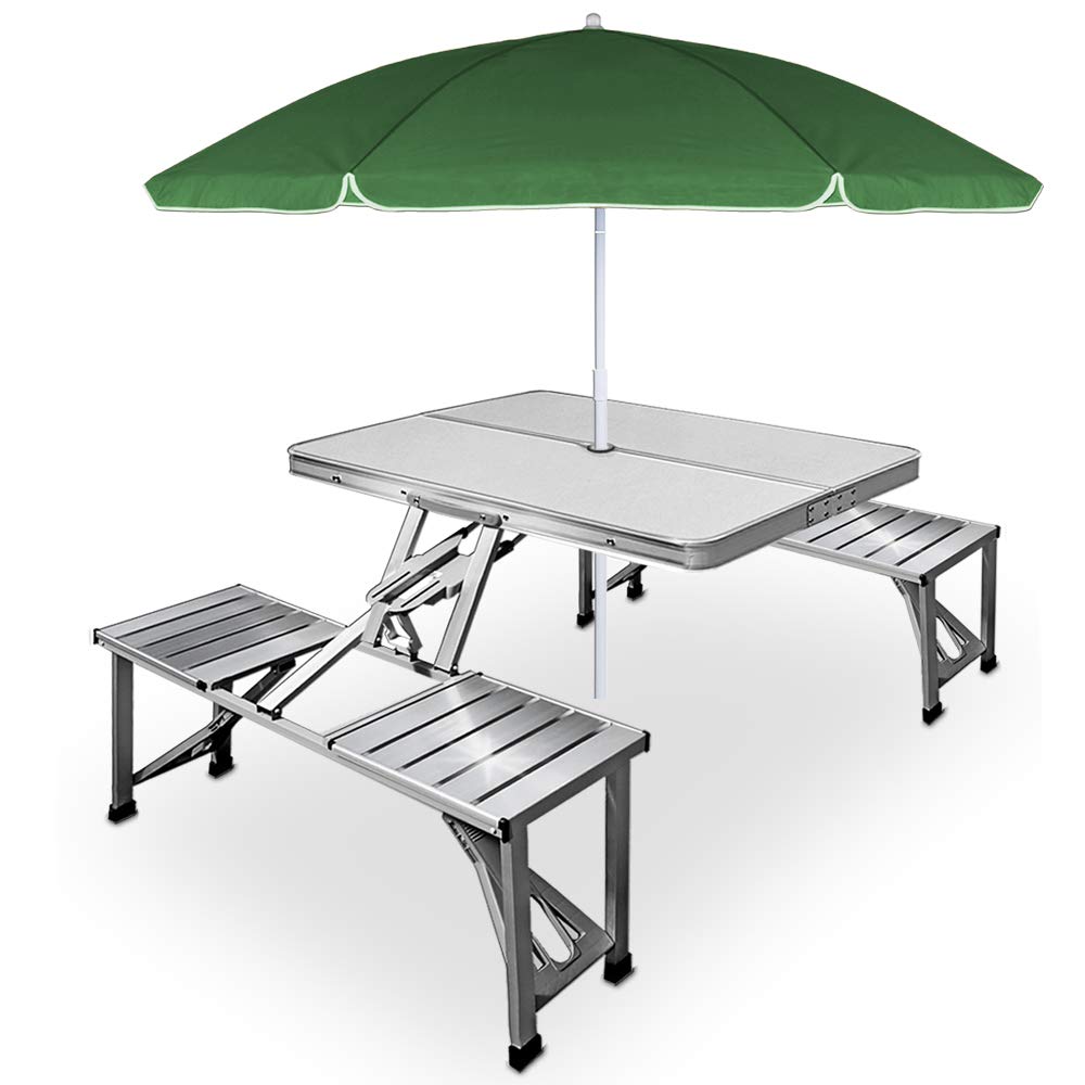 Deuba Casaria Tavolo Pieghevole con 2 Panche Set da Campeggio Picnic Portatile in Alluminio 4 Posti