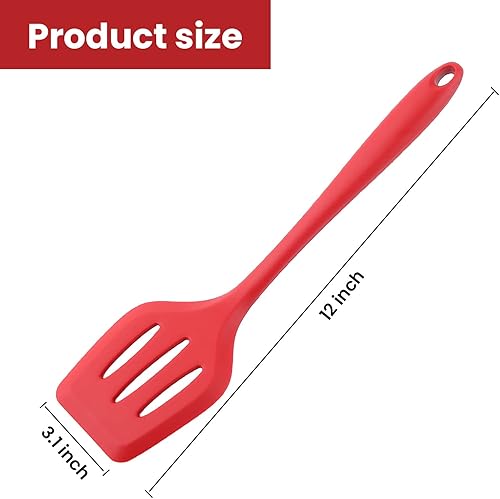 Miniatura 2 de Espátula ranurada de silicona para panqueques, espátula ranurada resistente al calor, para peces, huevos y más (12 x 1.7 pulgadas, rojo)
