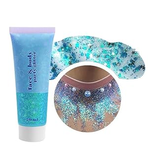 MAEPEOR Face Body Glitter Gel 14 Colors Mermaid Sequins Body Glitter Gel Chunky Holographic Glitter Liquid Body Makeup for Face Body Hair Nails (50ml, F10 Sky Blue)