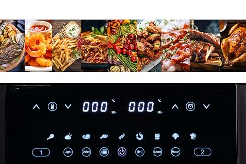 Linsar Dual Zone Heteluchtfriteuse met dubbele kamer, 8 liter, Air Fryer, 2 manden met kijkvenster, touchscreen, 9 voorinstellingen - 3000W (Zwart) - Afbeelding 4