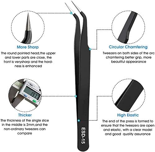 Image of Corslet 10 Pcs Anti-Static Stainless Steel Precision Esd Tweezers Set for Craft, Jewelry, Electronics, Soldering, Repair Work with Storage Bag (TWEEZER SET 10 PCS)