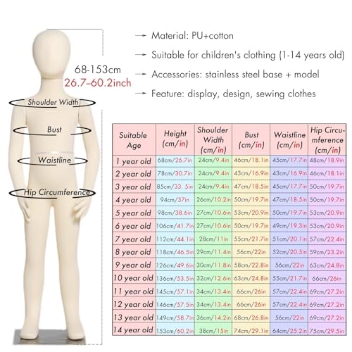 Torso de maniquí sin rostro ajustable de 1 año para evitar deformaciones en ropa infantil 4