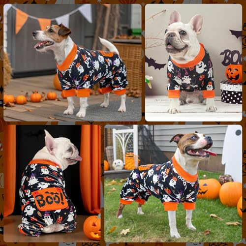 Image of BEAUTYZOO Halloween Dog Pajamas, Soft Fleece Puppy Sweater for XX-Large Dog | Velvet Jumpsuit for Girl Boy Puppies, Breathable Pet Pjs, Warm Jammies Onesies in Cold Weather, Ghost, Black XXL