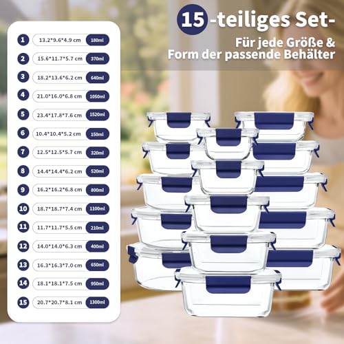 Glasbehälter mit deckel Glasschüssel mit deckel Glasdosen mit deckel set kühlschrank organizer glass containers with lids obst gemüse… – Ansicht 2