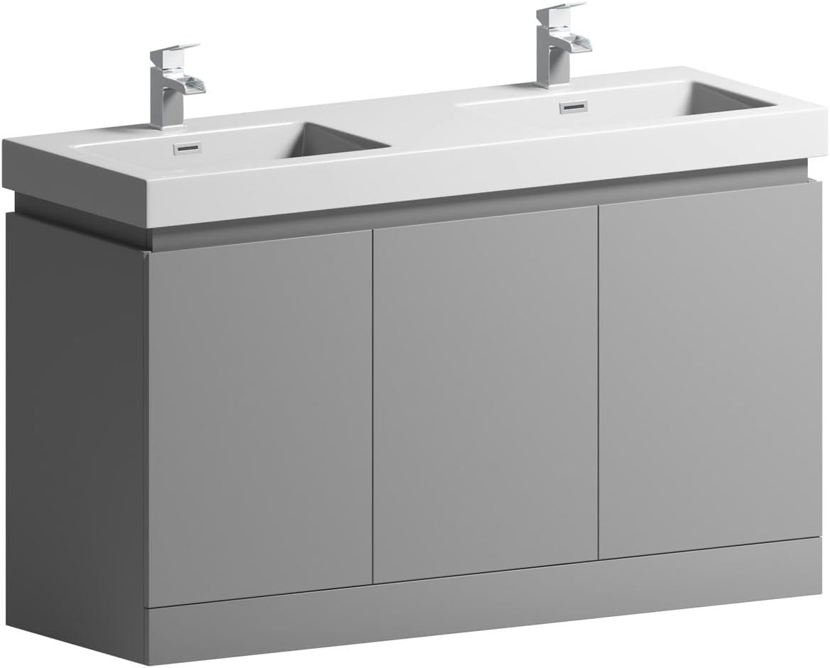 Mode Hardy Slate matt Grey floorstanding Double Vanity Unit and Basin 1380mm - Grey Vanity Unit, Vanity Units, Bathroom Furniture
