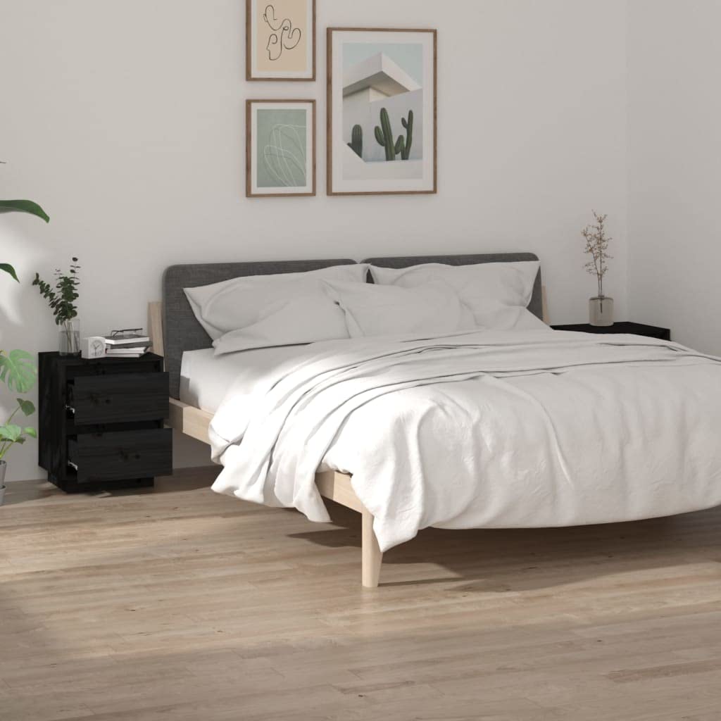 Table de chevet noire bois massif de pin au design moderne et robuste pour lit