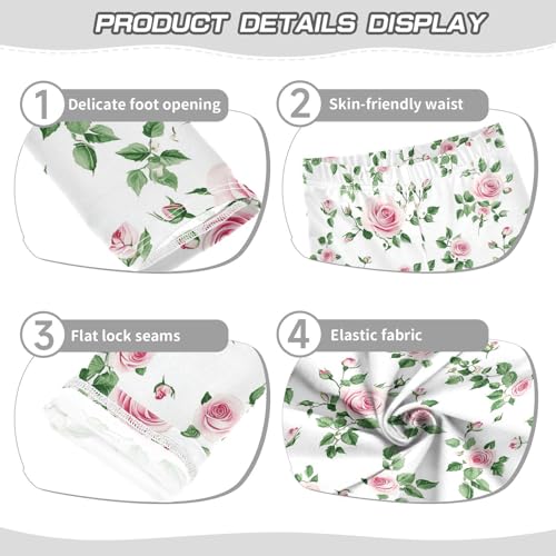 Pink Roses Girls' Leggings Toddler Doodles Green Leaves Kids Yoga Pants Dance Active Tights 4T3