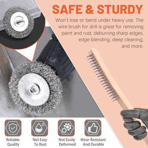 Tanstic Conjunto de 9 escovas de arame inclui escova de arame de madeira, escova de arame de broca d