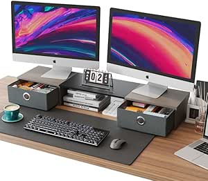 Amazon.com: YAOHUOO Dual Monitor Stand with 2 Drawers, Monitor Stands ...