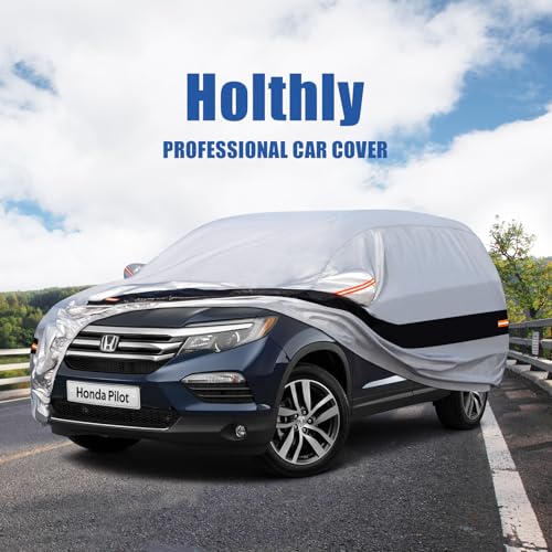 Image of Holhtly Car Cover Custom Fit for Honda Pilot, Car Covers for Automobiles All Weather Waterproof Sun Snow Rain Wind Dust Protection, Outdoor Car Cover Gray & Black
