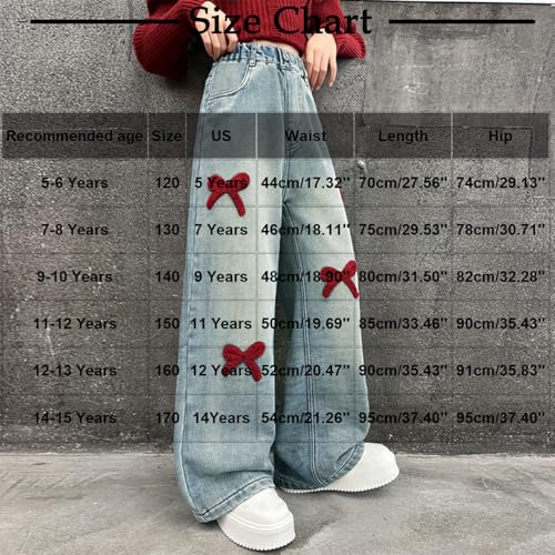 Girls Cute Bow Graphic Elastic Waist Jeans Wide Leg Loose Comfy Summer Kids Denim Pants for 5-15 Years3