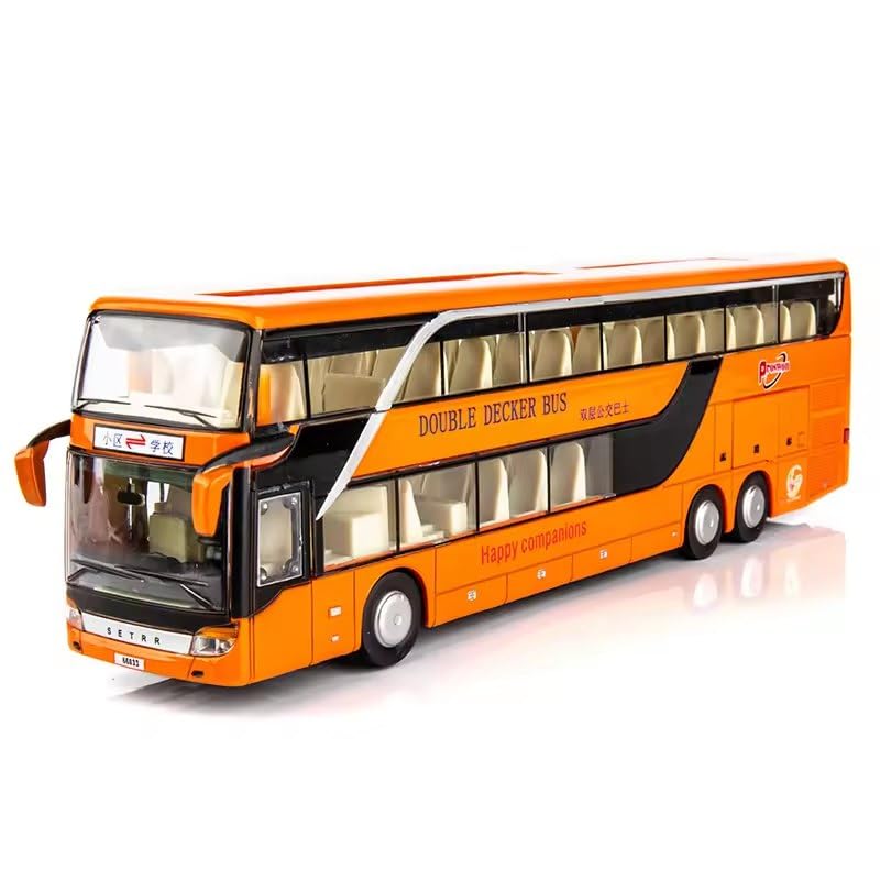 FEXXA Exclusive Alloy Metal Pull Back Die-cast Bus Model with Sound Light Mini Auto Toy for Kids Metal Model Toy Bus with Sound and Light. (Big Double Decker-Orange)-image-24