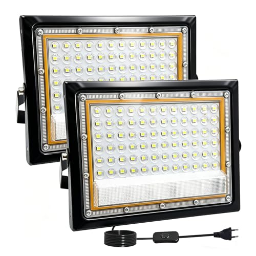 Tkdaksy 2 Piezas Focos LED Exterior 50W, 1.5M Cable Blanco Frío 6500K Proyector LED Exterior, Resistente al Agua IP66 Foco Proyector LED, 5000LM para Terrazas, Patios, Balcones, Parques, Garajes