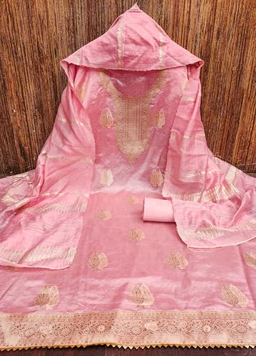 Image of Sidhidata Women's Dyable Banarasi Jacquard Unstitched Salwar Suit Dress Material With Mini Sequence Work Dupatta (DM Ikka Free Size)