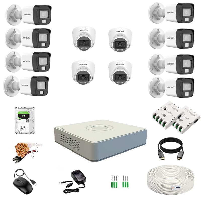 Image of Clocite HIKVISION 3K /5MP 16 CH DVR, 3K (5MP) 4 Dome & 8 Bullet Cameras [Color Night Vision + Built-in Audio MIC + SMART Dual Light + Motion Detection] + 4TB HDD 8 CH SMPS 2 Nos + CCTV Cable + BNC /DC