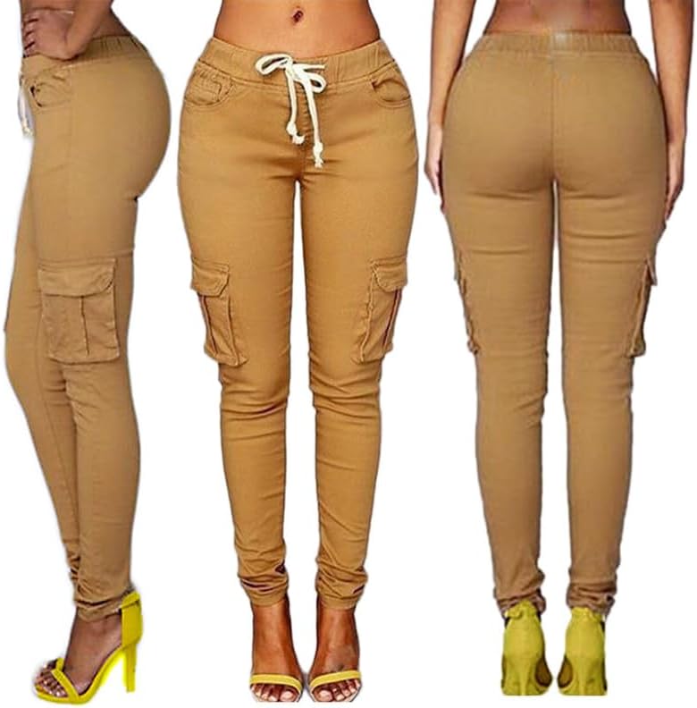 Miniatura 3 de Andongnywell - Pantalones cargo casuales de ajuste relajado para mujer, pantalones de trabajo con bolsillos con cordón