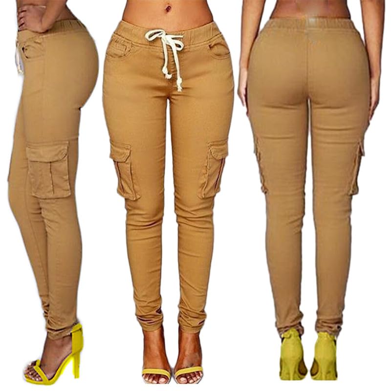 Andongnywell Women's Casual Relaxed-Fit Cargo Pants Multi Pocket Work Pants Ladies Drawstring Pockets Trousers3
