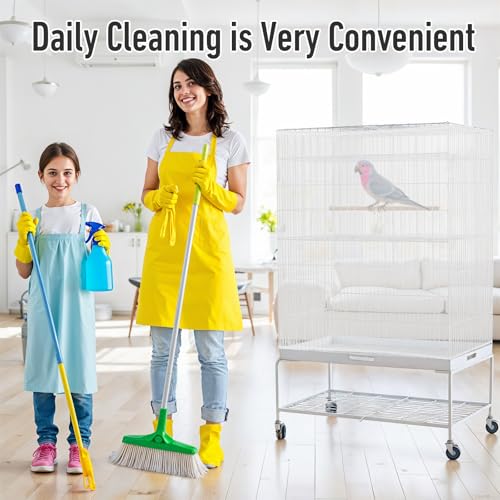 Image of Bird Cage Seed Catcher, Adjustable Seed Catcher Guard Net Cover Soft Airy Cage Net Stretchy Mesh Skirt Cover for Parrot Macaw Parakeet Round Square Cages