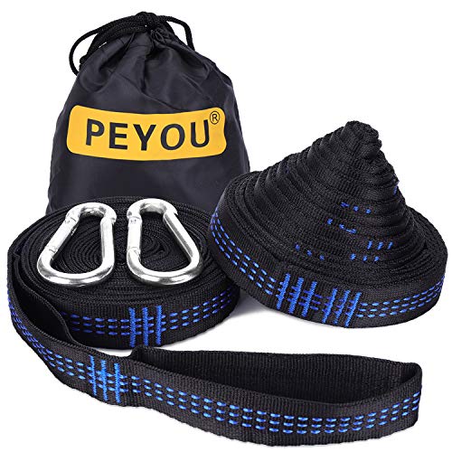 PEYOU Hammock Tree Straps, 2 Pack 10 Feet 2200+ LBS 20 FT 34 Loops, Adjustable Heavy Duty Tree Swing Straps rope & Hammock Straps With 2 Premium Steel Carabiner Hooks For Swing Camping Outdoor